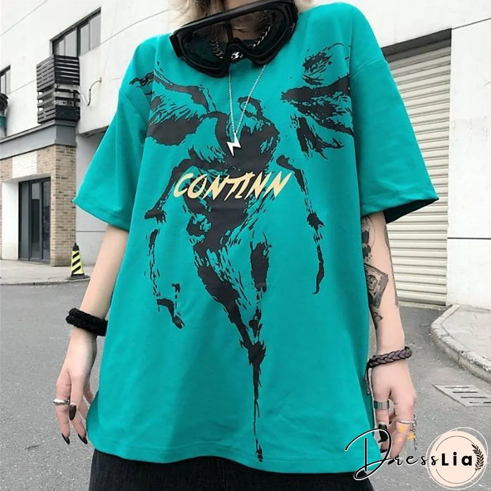 Korean women t-shirt top Short sleeve Plus size loose Harajuku Summer dropshipping vintage punk Anime cartoon print Clothing