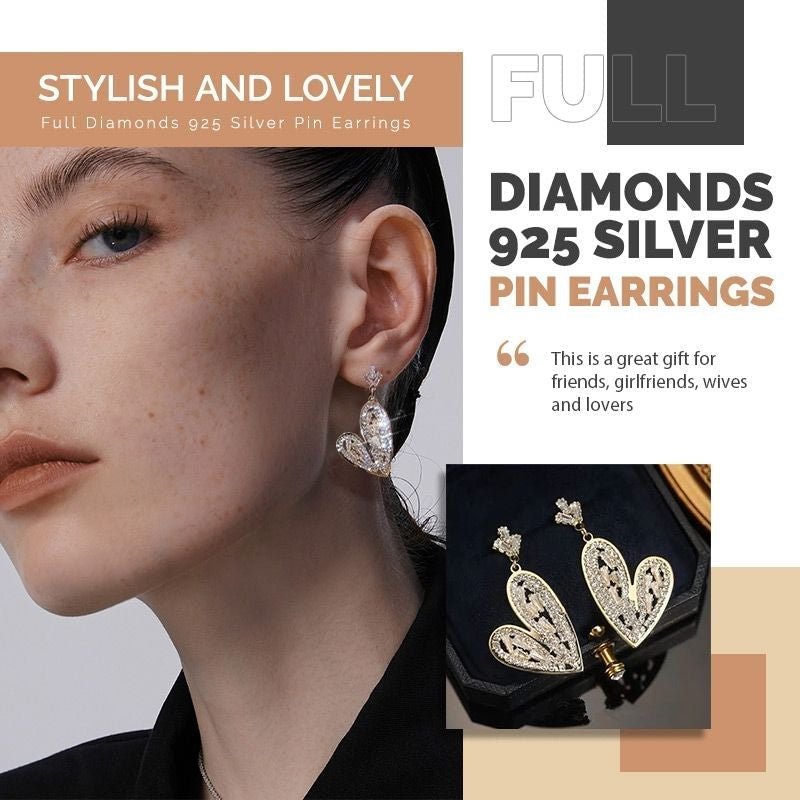 Full Diamonds 925 Silver Pin Earrings