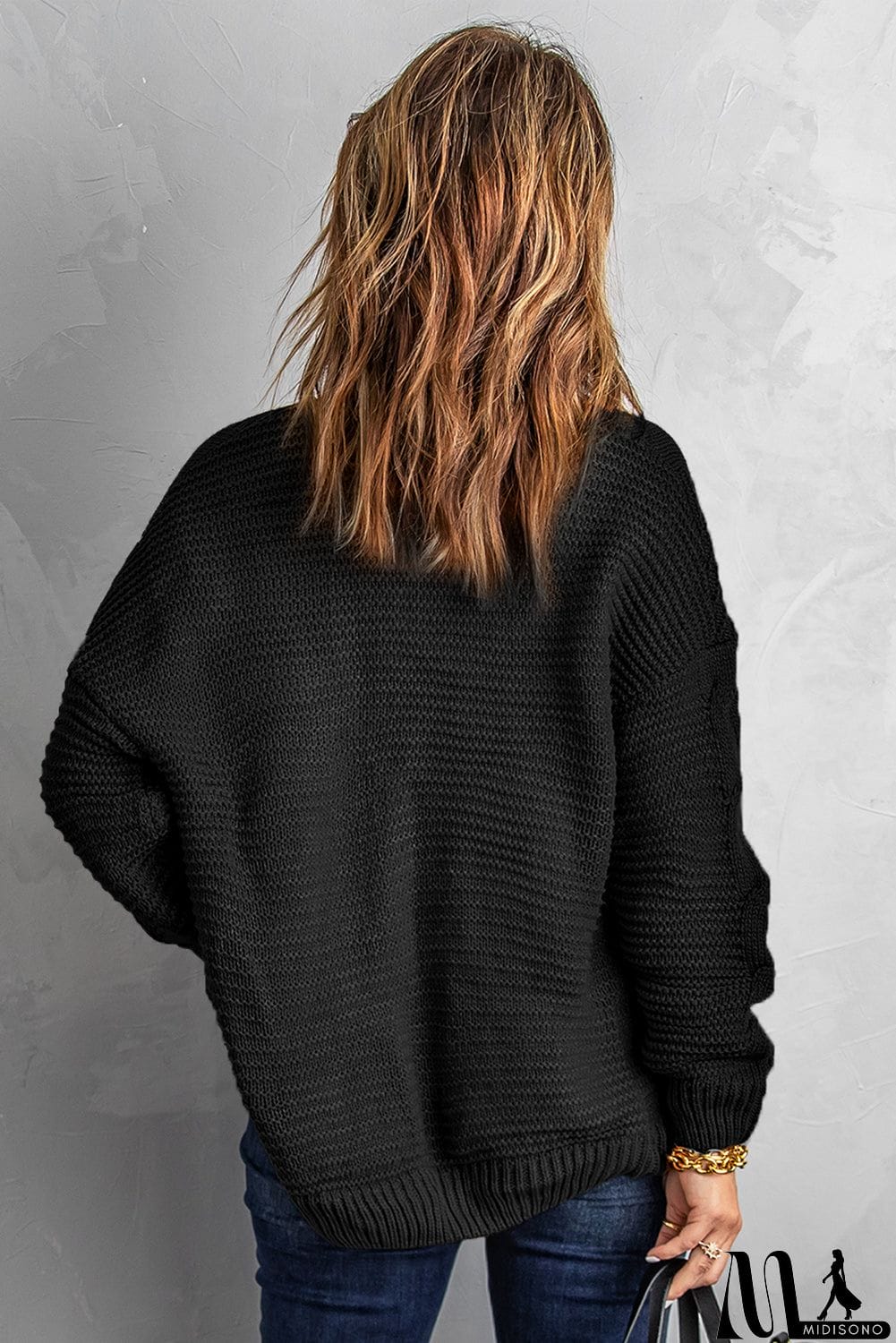 MidiSono - Fashion Black Chunky Wide Long Sleeve Knit Cardigan