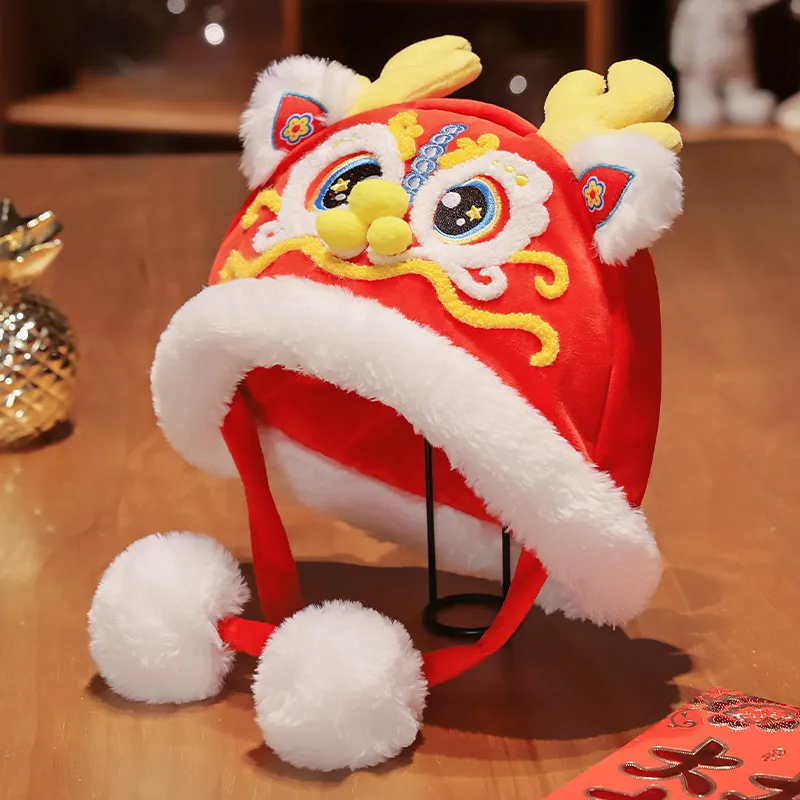 Cute Lion Dance Plush Hat