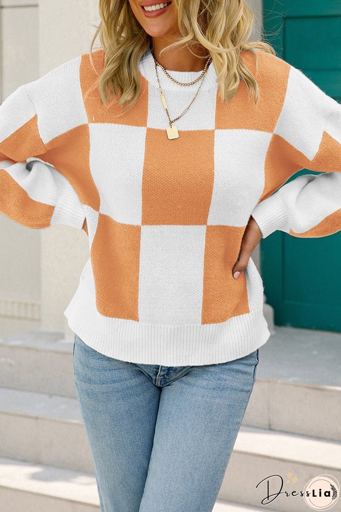 Checked Plaid Knit Pullover Sweater