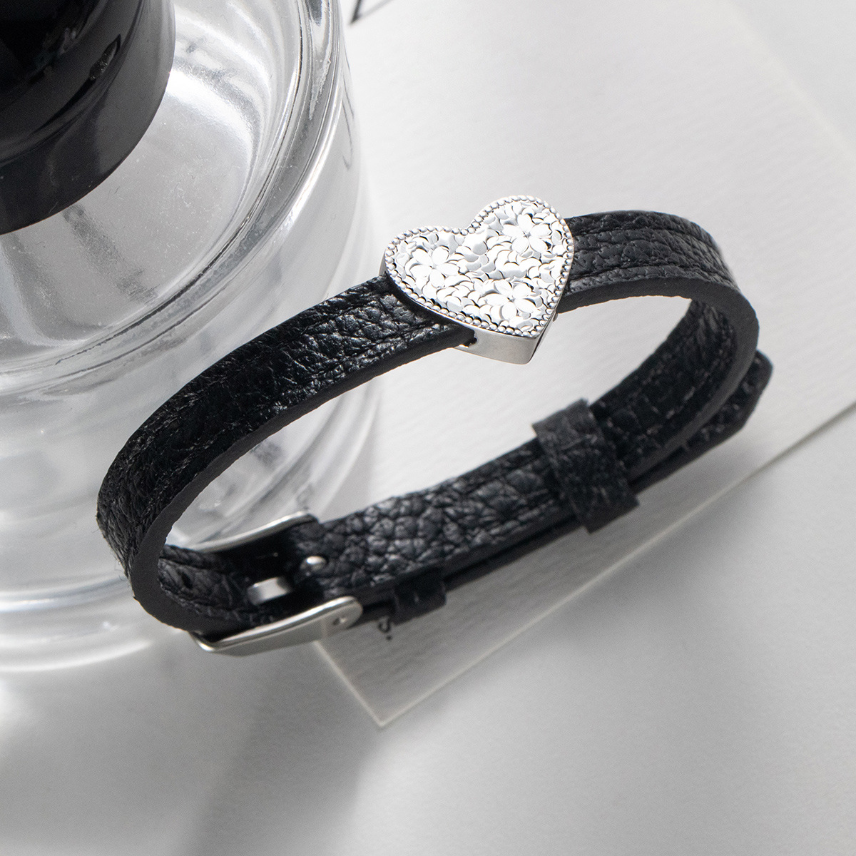 S925 Silver Exquisite and Simple Minimalist Ins-Style Heart-Shaped Leather Cord Bracelet S8461