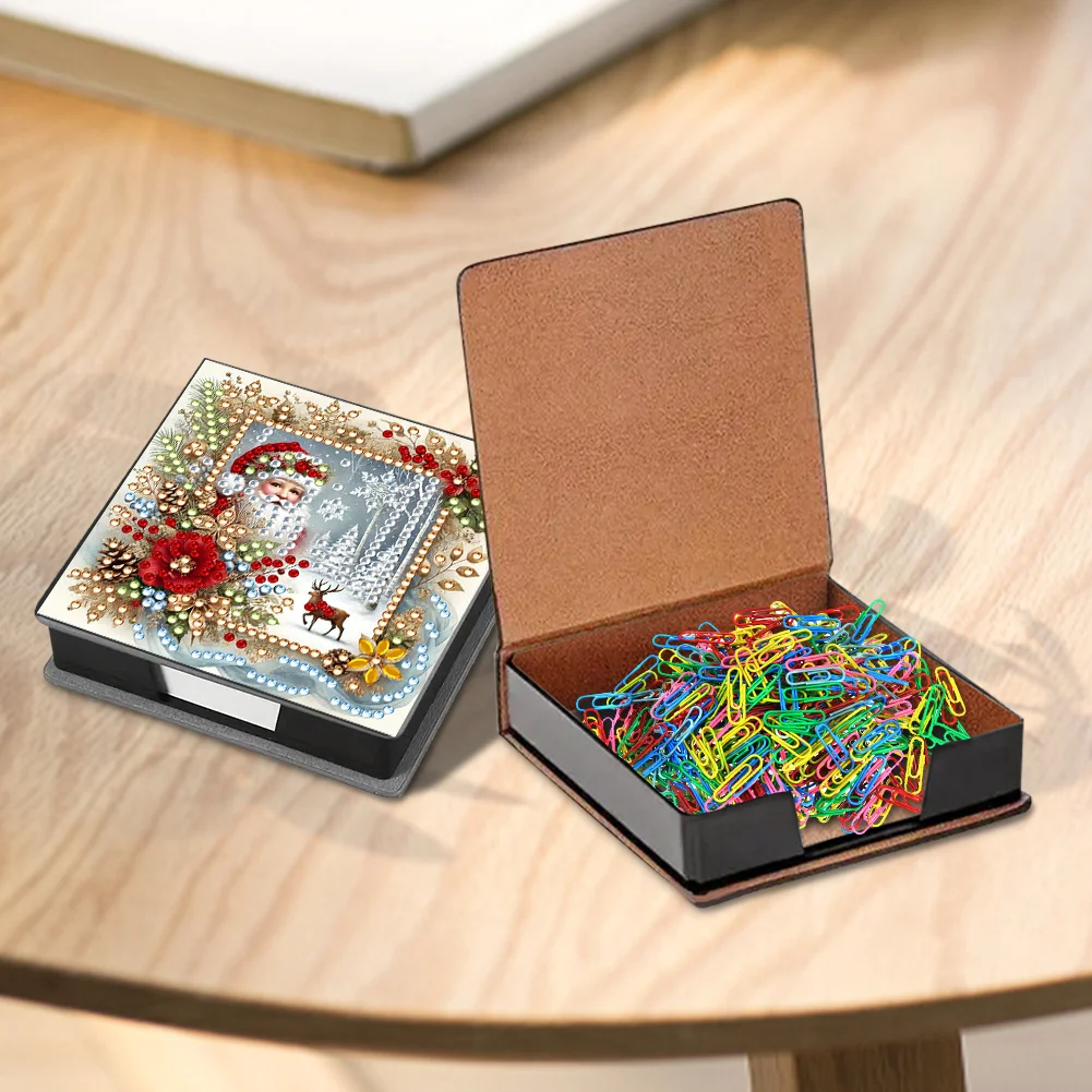 5D DIY PU Santa Claus Diamond Painting Notecard Box Gem Art Note Holder