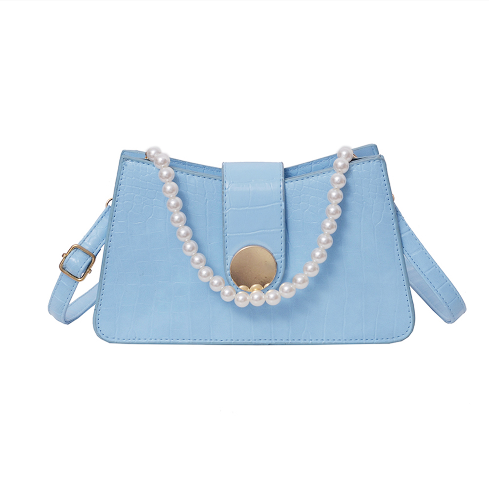 

Alligator PU Women Handbag Tote Pearl Solid Shoulder Crossbody Bag -Blue, 501 Original