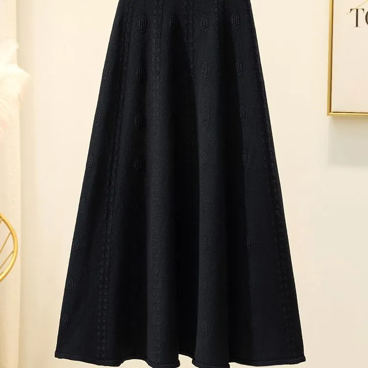 Churchf Churchf And Winter 2023 With Sweater High-Waist Jacquard Long Knitted Half-Length Umbrella Skirt Temperament Wool Long Skirt
