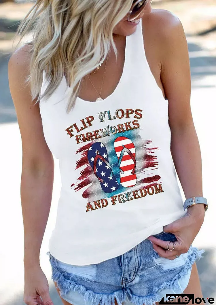 Flip Flops Fireworks & Freedom American Flag Tank - White