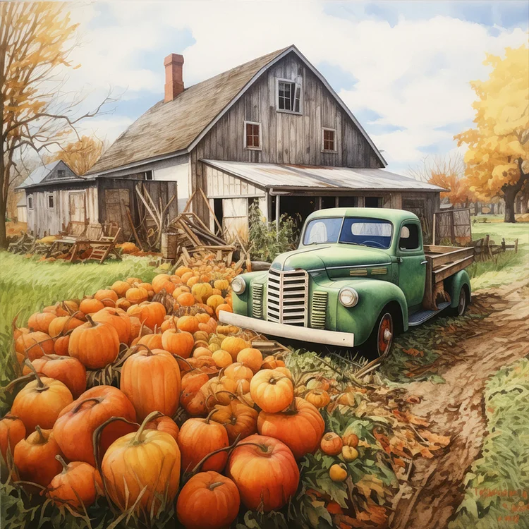 Pumpkin Truck - Full Round - Diamond Painting (30*30cm)