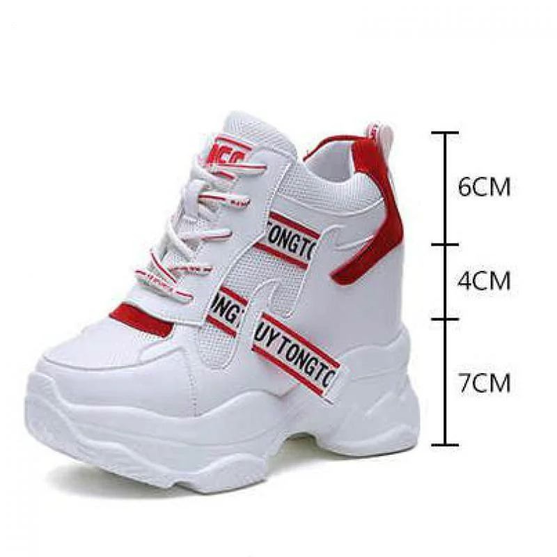 2020 White Trendy Shoes Women High Top Sneakers Women Platform Ankle Boots Basket Femme Chaussures Femmes Height Increase Shoes