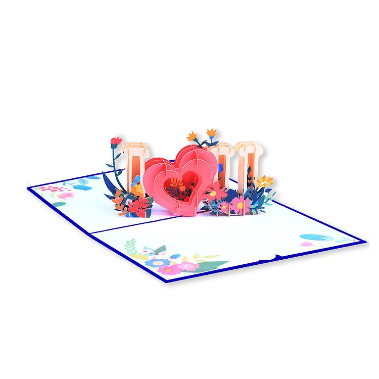 3D Pop Up Card - Valentine Day I Love U Paper Cards 3D Souvenirs Postcards for Mom (Blue)