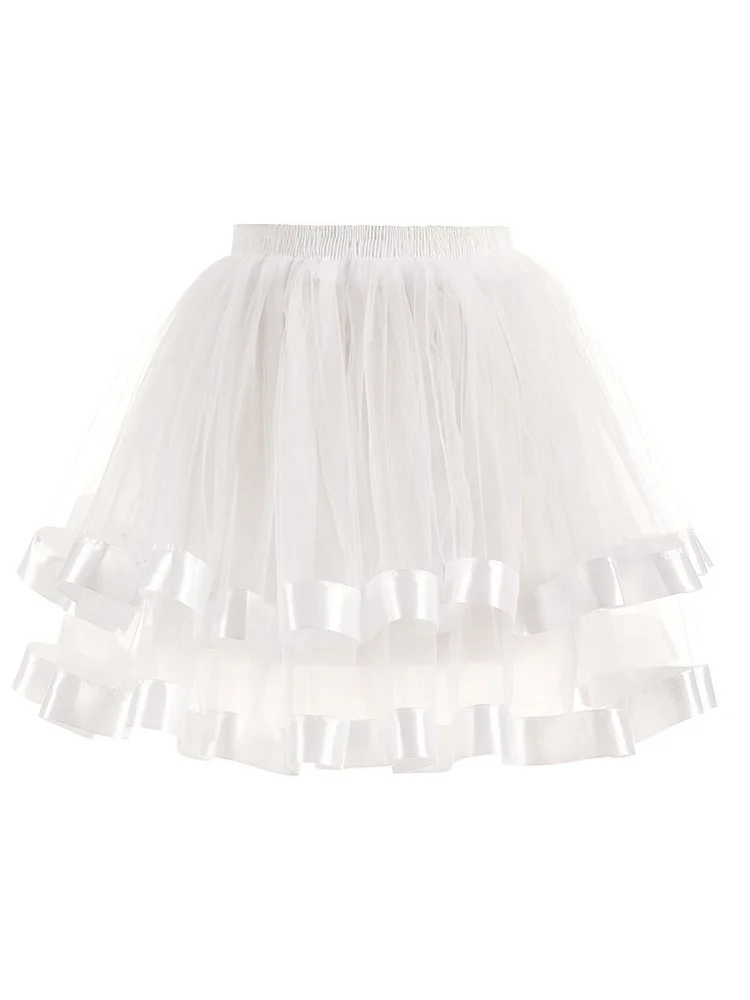 Mayoulove Womens A-Line Skirt Two-layered streamer Petticoat-Mayoulove