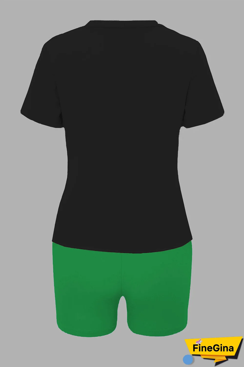 Black Pink Street Print Patchwork O Neck Short Sleeve Two Pieces