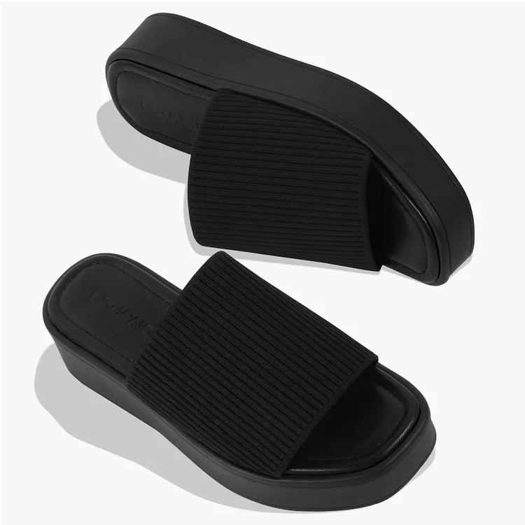 Women's Comfortable Slip On Open Toe Wedge Slides Summer Casual Flatform Sandals  Stunahome.com
