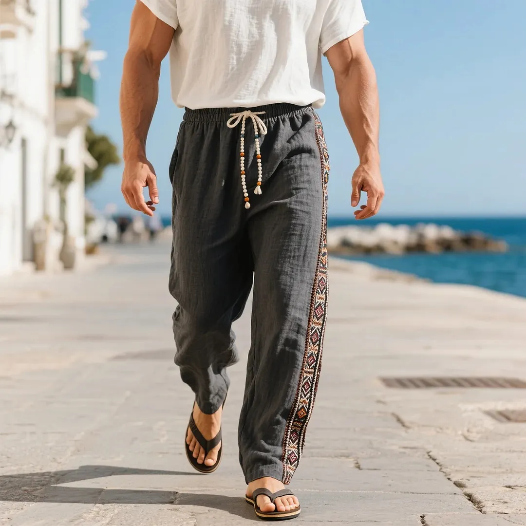  Stylish Purple Drawstring Pants with Ethnic Side Stripes for Summer Travel-INSPIREUSE