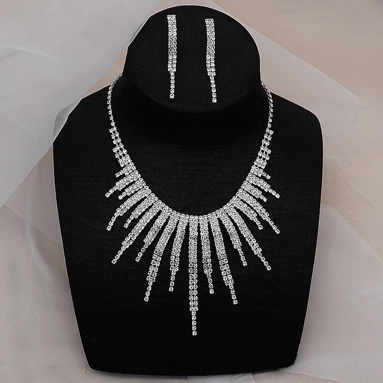  Rhinestone Simple Necklace Earring Set Chain