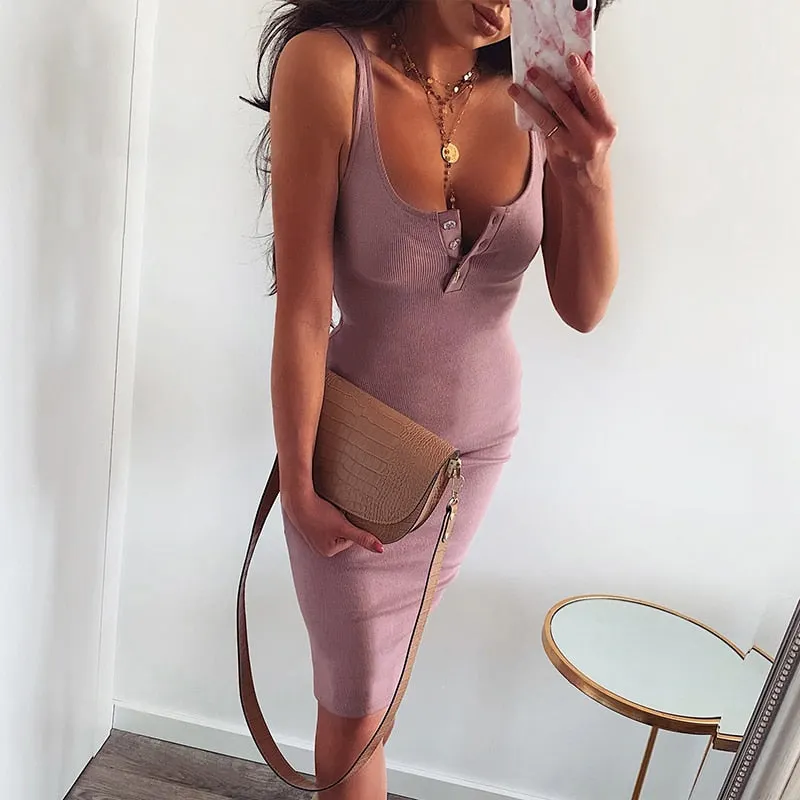 Ladies Basic Vest Dress Women Back Split Casual Dress 2019 Summer Sexy Bodycon Sleeveless Vest Tanks Slim Strap Party Dresses