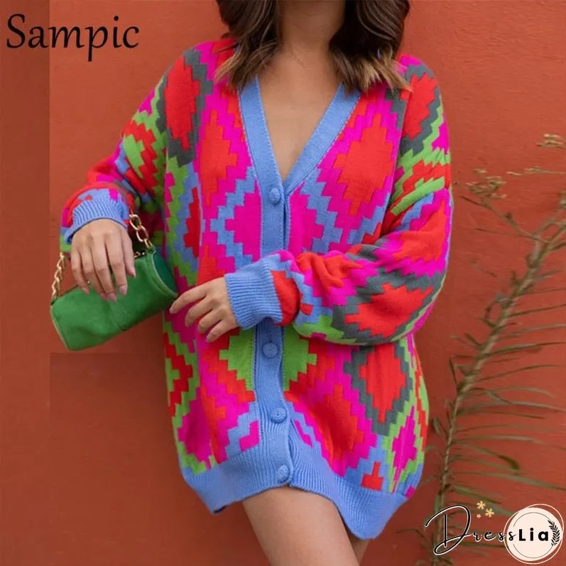 Christmas Gift Sampic Fashion Y2K Women Loose Winter Basic Neck Oversized Knitwear