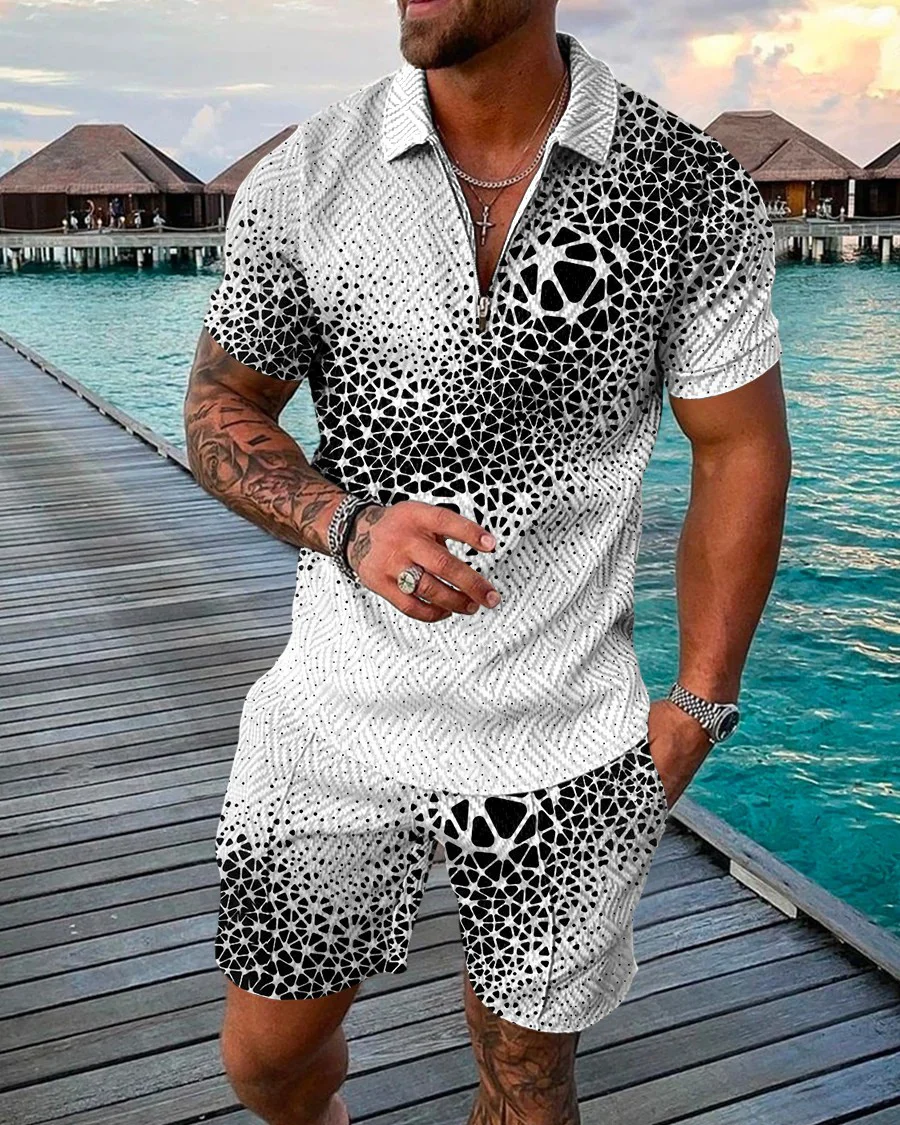 Men's Casual Colorblock Polo Shirt Two Piece
