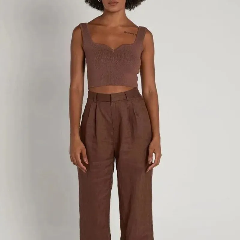 Za Women's Tanks Tops Knitted Cropped Tops Female Camis Sleeveless Sexy Skinny Vest Solid Tiny Clothes Backless Knitwear Casual