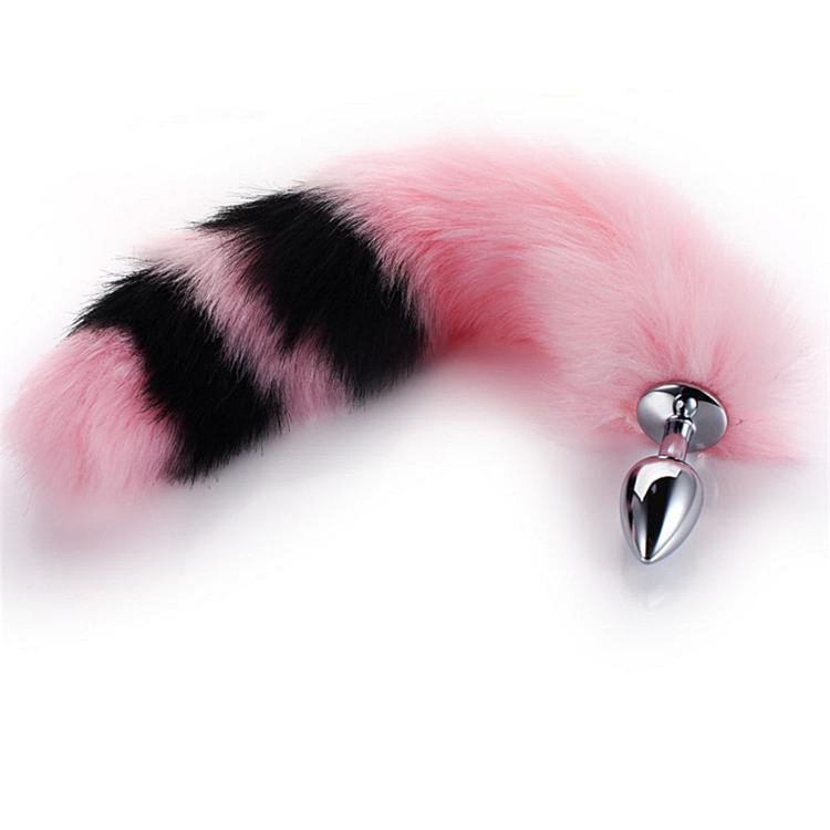 Pink with Black Fox Metal Tail Plug, 14