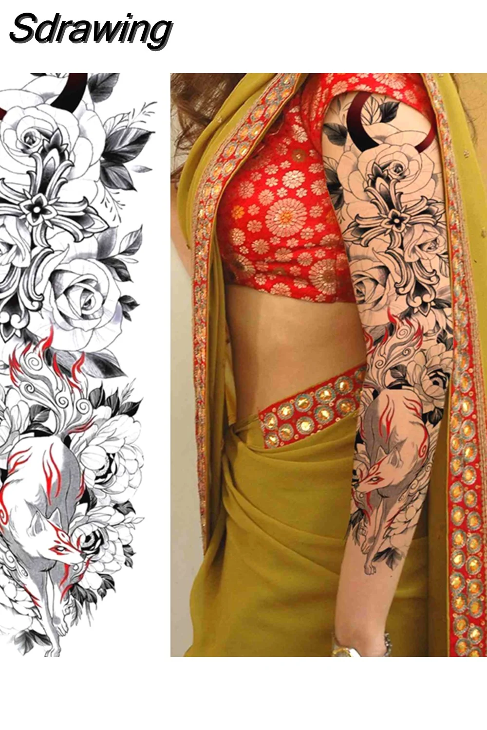 Sdrawing Arm Temporary Tattoos Sleeve For Men Women Realistic Fake Tatoos Warrior Lion Tiger Flower Tatoo Sticker Black Totem Maori 507-1