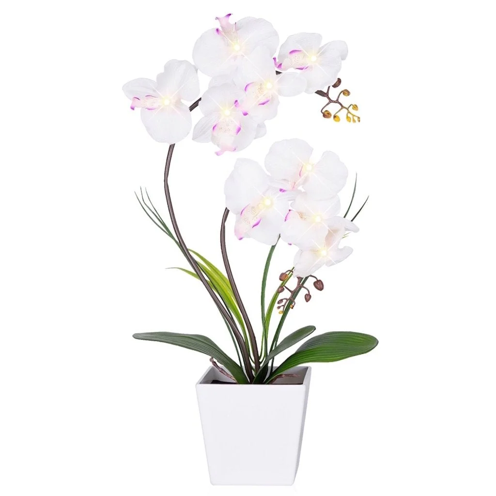 LED Lighted Artificial Orchid Arrangement-Battery Operated Orchid Pot with 9 Lights