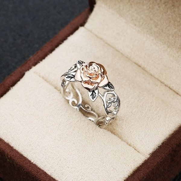 Exquisite Two Tone 925 Sterling Silver Floral Ring Solid 14k Rose Gold Fashion Flower Jewelry Proposal Anniversary Gift Engagement Wedding Band Rings for Women Size 4 - 10 - Shop Trendy Women's Fashion | TeeYours