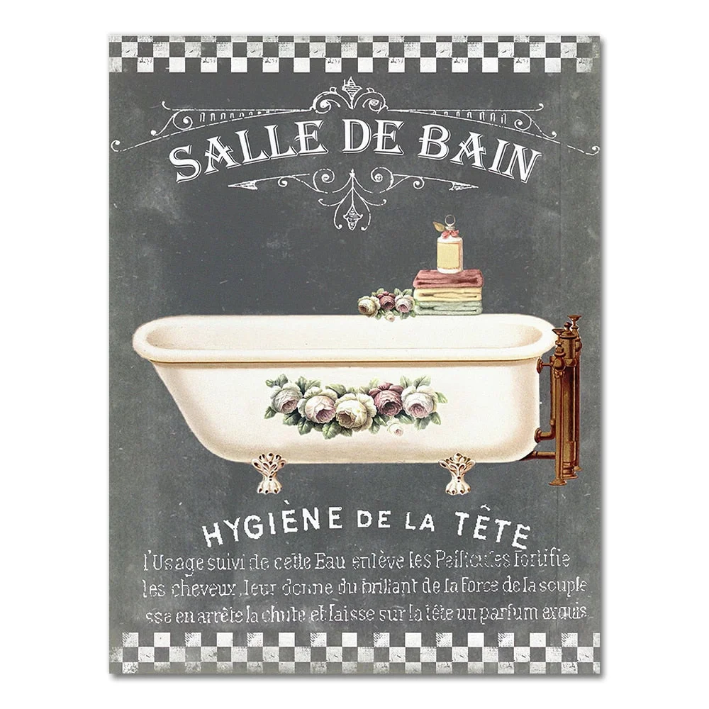 French Bathroom Decoration Paintings Print Vintage Posters Salle de Bain Le Bain Chalkboard Shabby Fine Wall Art Canvas Pictures