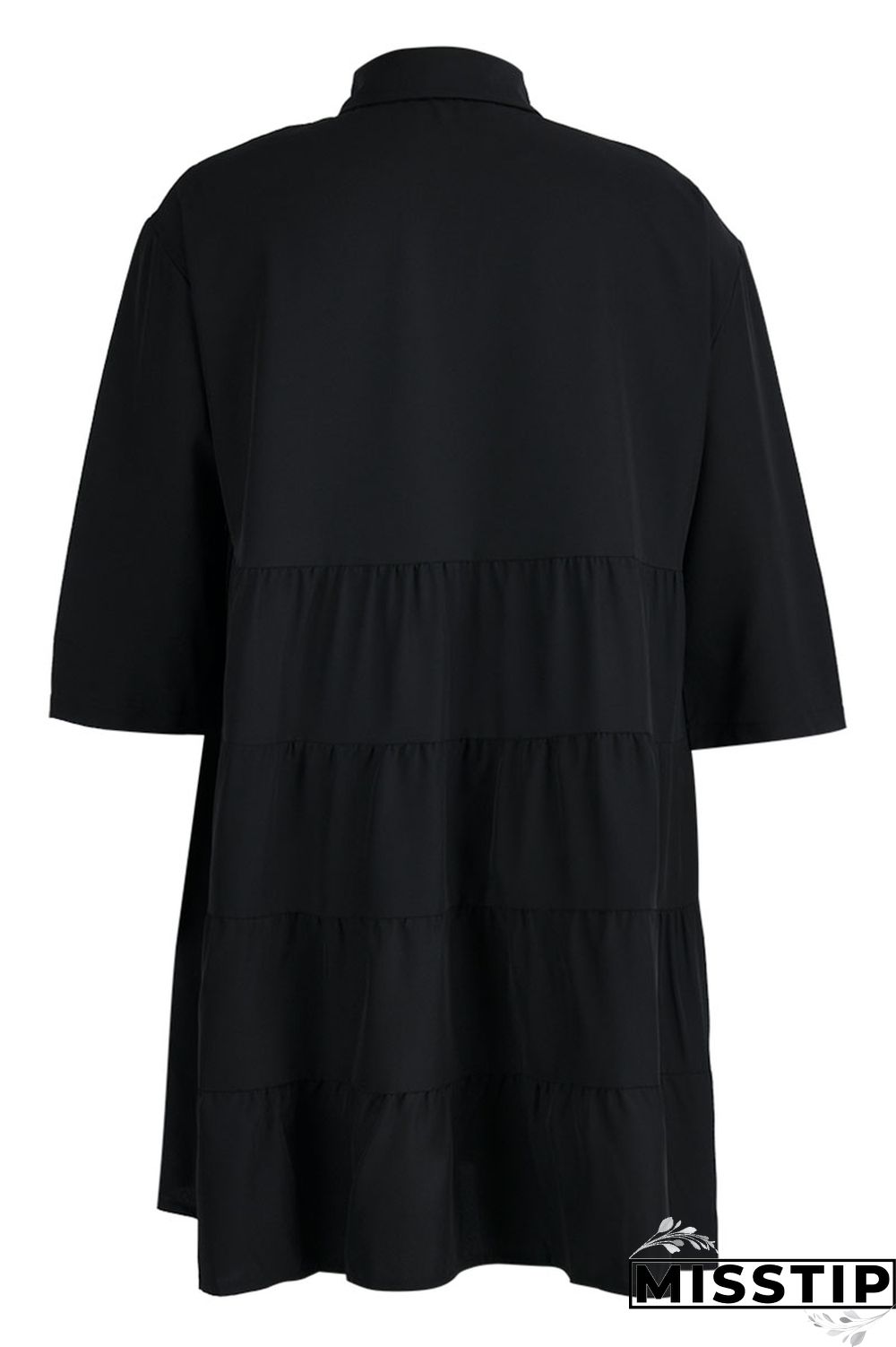 Black Casual Solid Patchwork Buckle Turndown Collar A Line Dresses