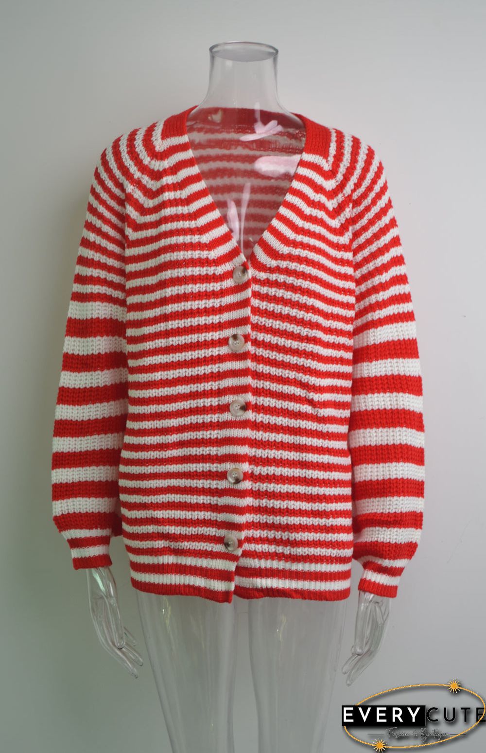 Knitted V Neck Button Down Sweater Cardigan