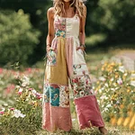 Women's Vintage Floral Patch Art Print Comfy Jumpsuit - Image 2