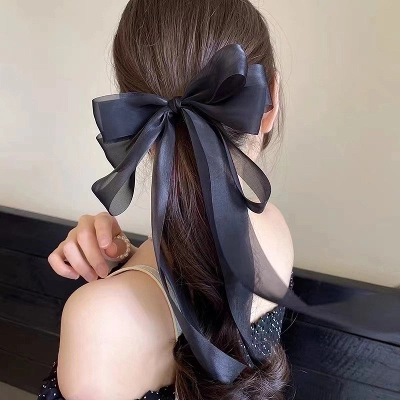Large Ribbon Bow Tiara Hair Clip Girl’s Elegant Back Of Head Cyber Celebrity Spring Clip High-grade Ribbon Hair Accessories