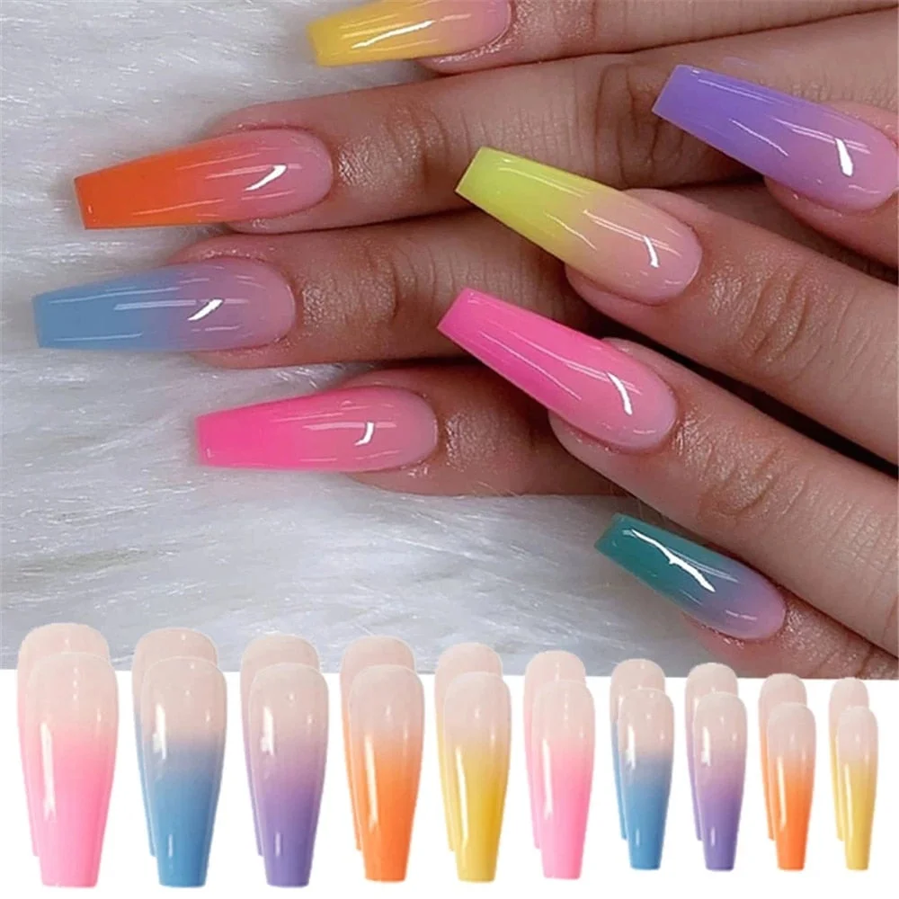 24pcs/set Press on Nail Tips Acrylic 10 Sizes Flower Design Fake Nails Art Full Cover French False Nail Art Tips Artifical Nails-Nail Inspo