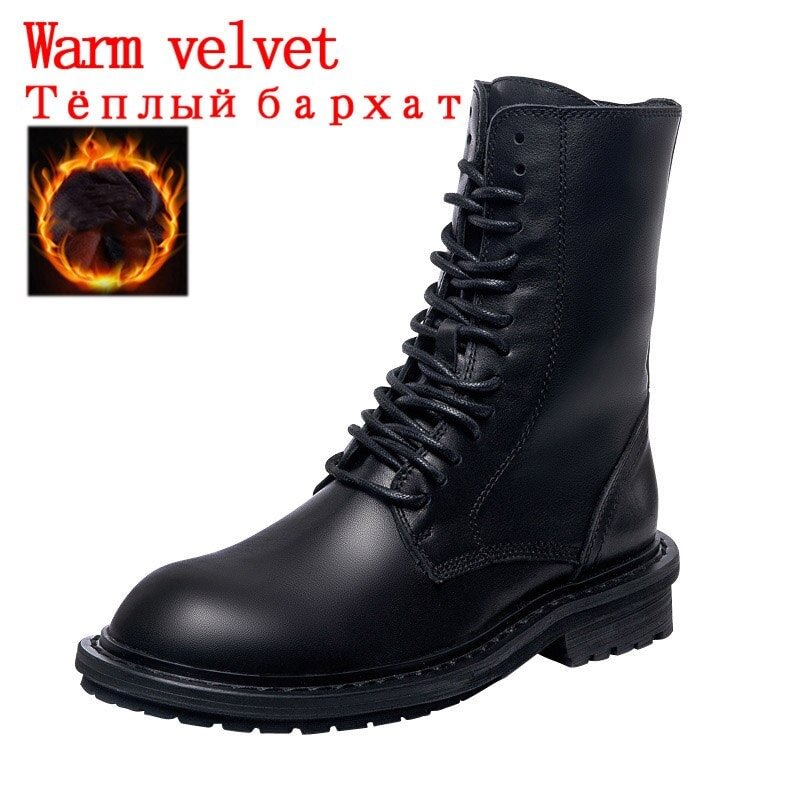 CXJYWMJL Genuine Leather Martin Boots For Women Winter High Motorcycle Boots Ladies Autumn British Style Side Zipper Booties