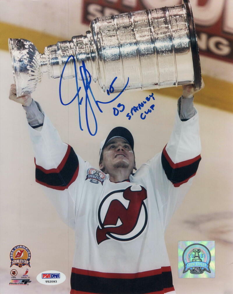 JAMIE LANGENBRUNNER SIGNED AUTOGRAPH 8x10 Photo Poster painting - NEW JERSEY DEVILS STAR PSA