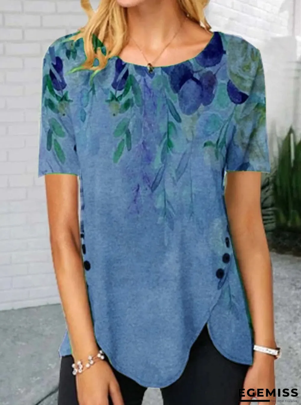 Casual Watercolor Print Short-Sleeved T-Shirt | EGEMISS