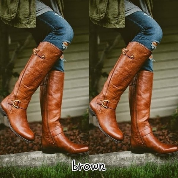 2020 Fashion Women Winter Shoes Flat Heel Solid Color Long Boots Pointed Toe Knee High Ladies Boots Leather Stitching Casual Girl Cute Flats Boot Shoes Outdoor Non-slip Booties Plus Size - Shop Trendy Women's Clothing | LoverChic