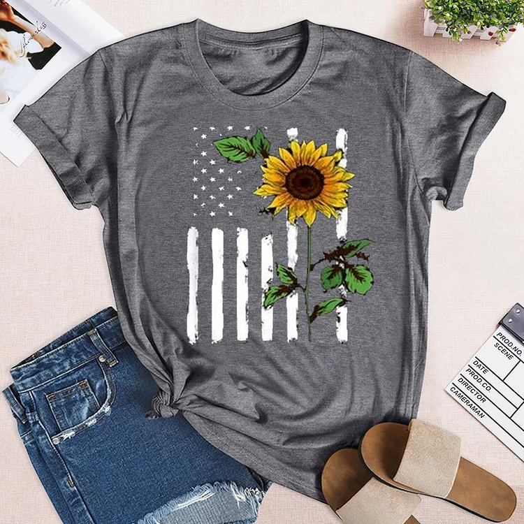 Independence Day Sunflower Flag T-shirt Tee-Annaletters