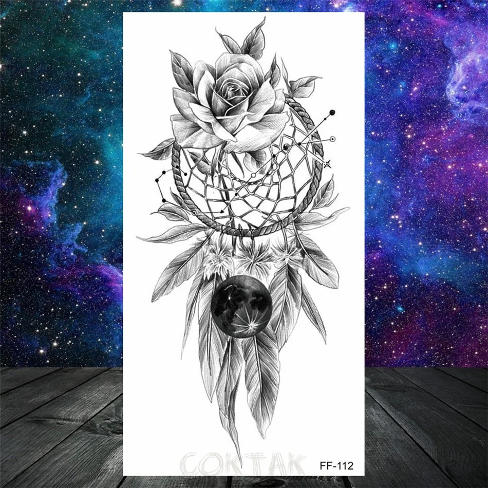 Owl Moth Jewelry Temporary Tattoo For Women Men Mandala Henna Flower Tattoo Mehndi Fake Pendants Geometric Tatoo Chest Back Lace