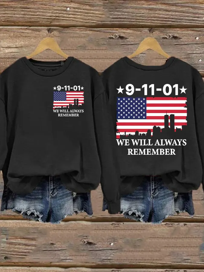 Women's Casual We Will Always Remember Never Forget 911 Print Long Sleeve Sweatshirt