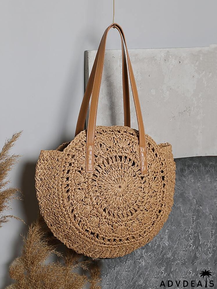 Hollow Out Circle Straw Bag