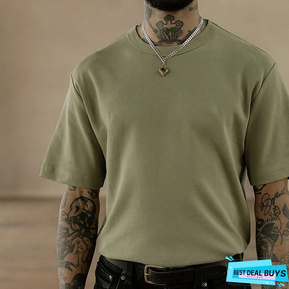 Men's 100% Cotton Acid Wash Shirt Oversized Shirt Plain Crew Neck Daily Wear Vacation Short Sleeve Clothing Apparel Fashion Sport Casual