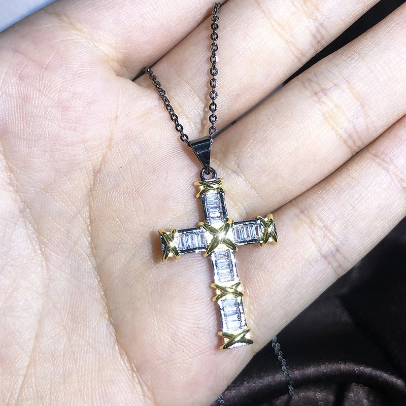 Copper Cable Chain Plating Cross Zircon Necklace