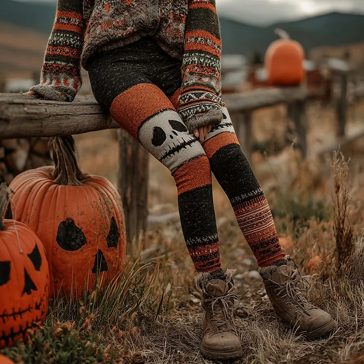 Halloween Pumpkin Colorblock Comfort Leggings