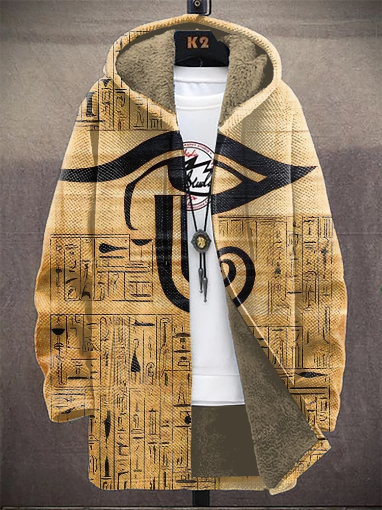 Men's Retro Tribe Totem Print Fleece Lined Hooded Trench Coat