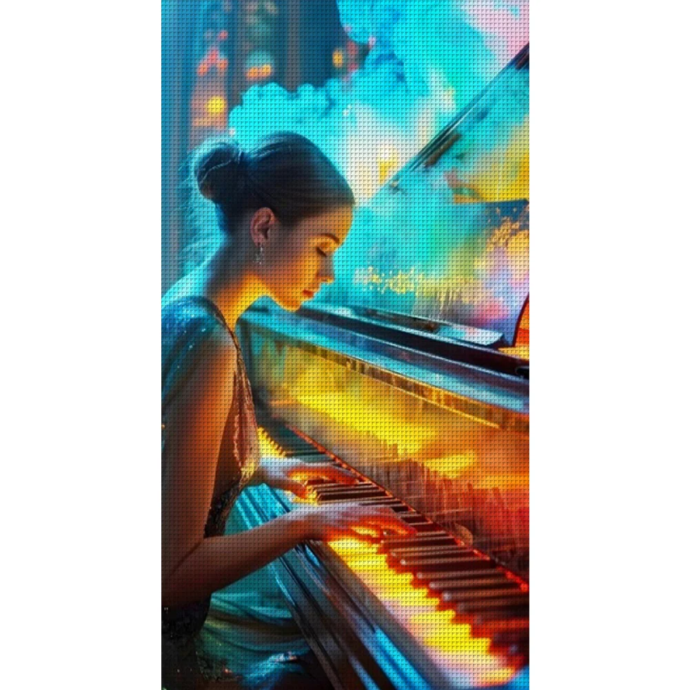 Full Embroidery Eco-cotton Thread 14CT Stamped Cross Stitch - Girl Piano(Canvas|40*70CM)