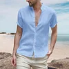 Gioiacombo™ Camicia a maniche corte in lino con colletto alla coreana estivo da uomo