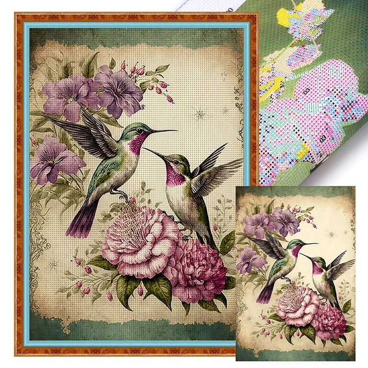 【Huacan Brand】Hummingbird And Flowers 11CT Stamped Cross Stitch 40*60CM(28 Colors)