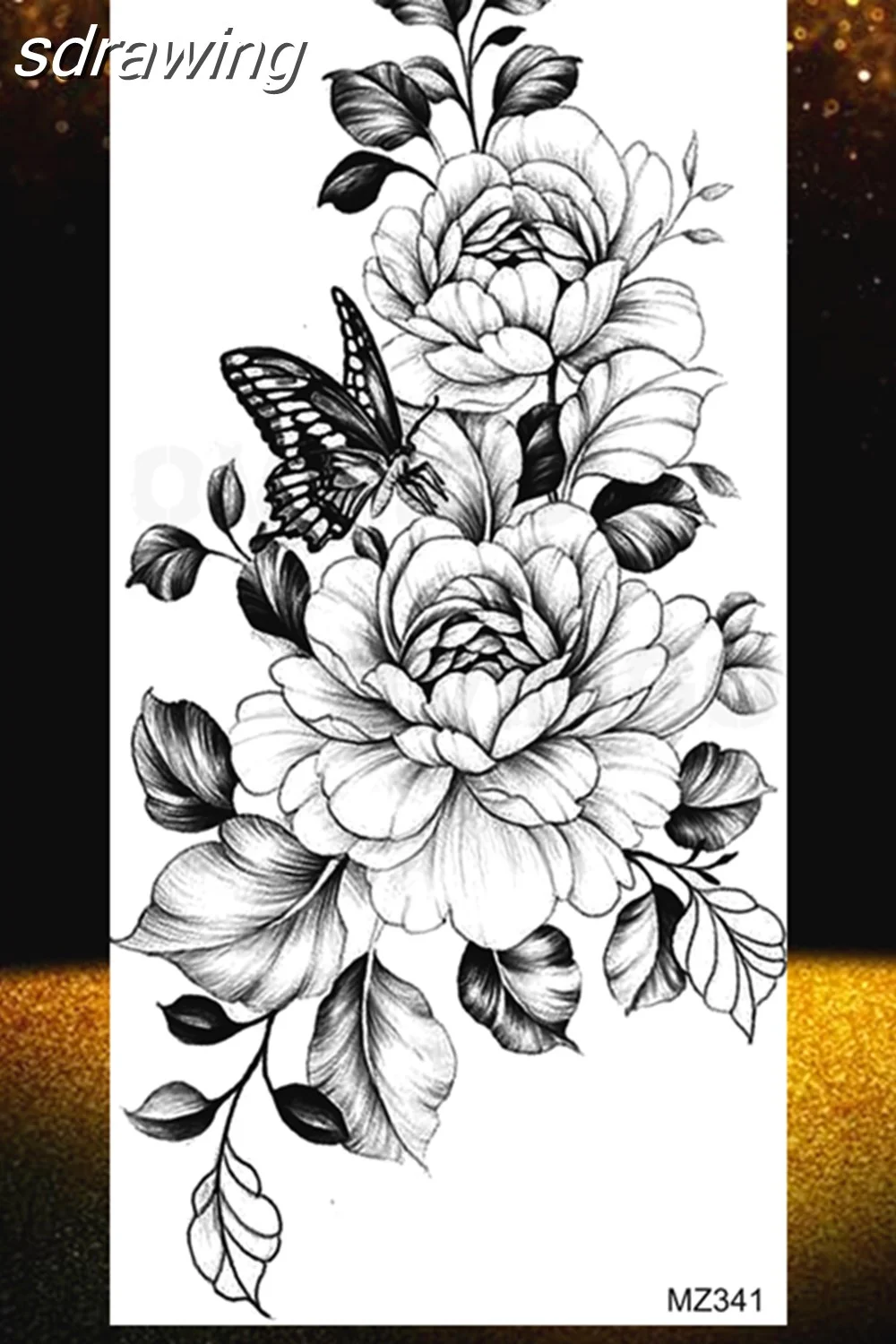 Black Rose Flower Temporary Tattoos Fake Waterproof Tatoo Body Art Arm Leg Floral Peony Bloosom Tattoo Stickers Makeup 928-0