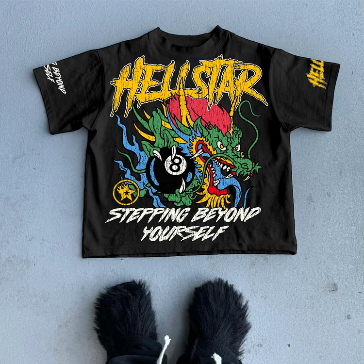 Casual Hellstar-Black 8-Dragon Graphics 100% Cotton T-Shirt