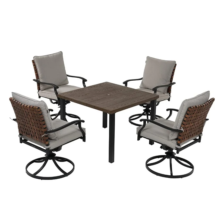 Grand patio 5 Pieces Outdoor Dining Set,4 Steel Resin Wicker Swivel Patio Chairs&Square Dining Table